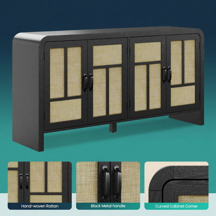 Sideboard Buffet Cabinet With 4 Doors & Adjustable Shelves - Black