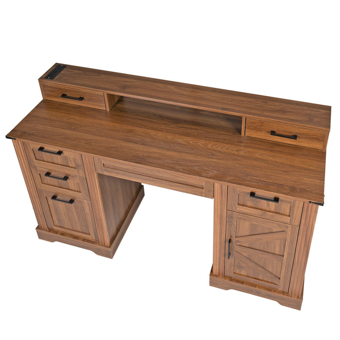 Office Desk With Charging Station & Storage Cabinet