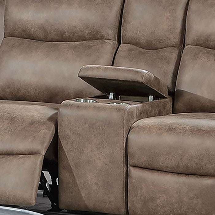 1 Piece Manual Motion Loveseat With Hidden Cup Holders, Plush Back Cushion - Auburn