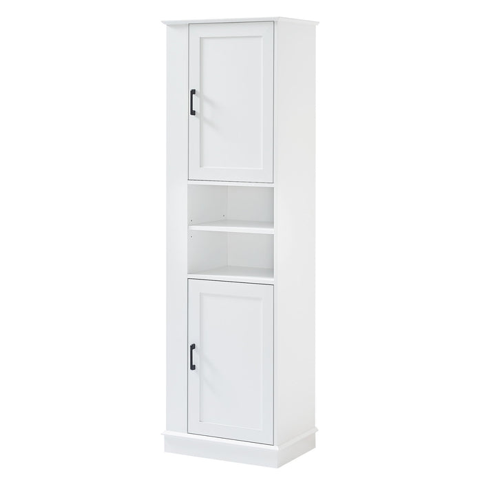 Tall Freestanding Bathroom Storage Cabinet With Adjustable Shelves And Side Hooks Board, Rectangle Design