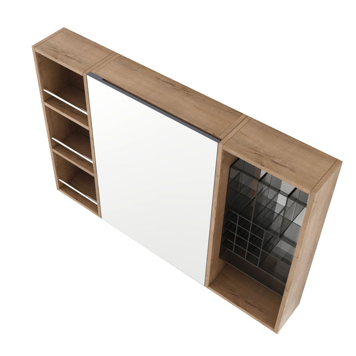 Wall Mounted Bathroom Mirror Cabinet With Adjustable Shelves Storage Cabinet - Imitative Oak