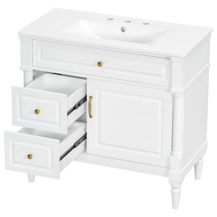 Freestanding Bathroom Vanity With Sink, Adjustable Shelf, Flip Drawer