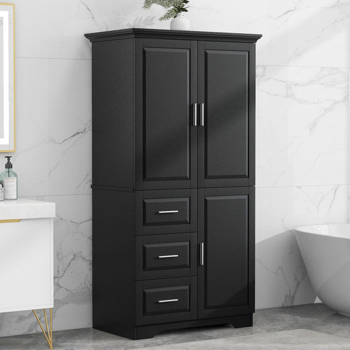 Tall Wide Storage Cabinet With Doors, 3 Drawers