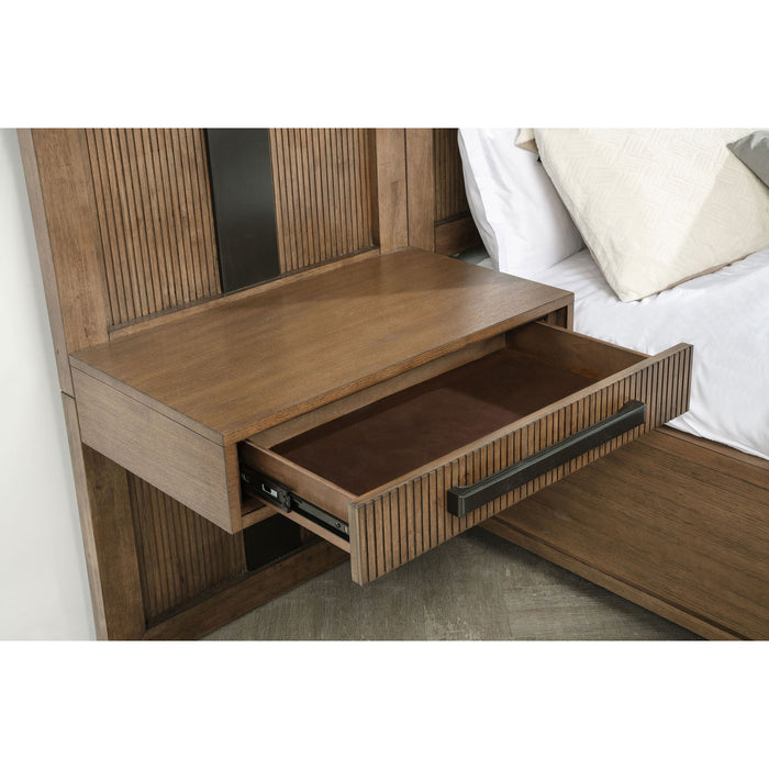 Moraga - Queen Wall Panel Storage Bed With Integrated Nightstands - Ash Brown