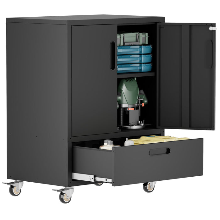 Mobile Tool Cart With Lockable Casters, Heavy-Duty Storage Organizer - Black