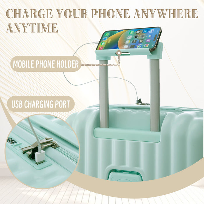20" / 24" / 28" 3 Pieces / Set Spinner Wheel Luggage, Carry On Suitcase, With Cup Holder & USB Port & Phone Holder