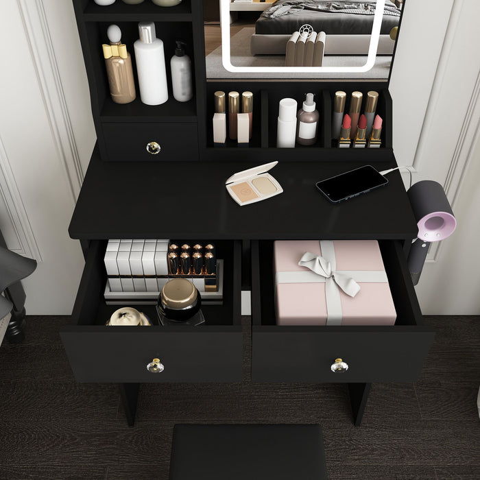 Modern Small Vanity Desk With 3 LED Lighting Modes, 3 Drawers