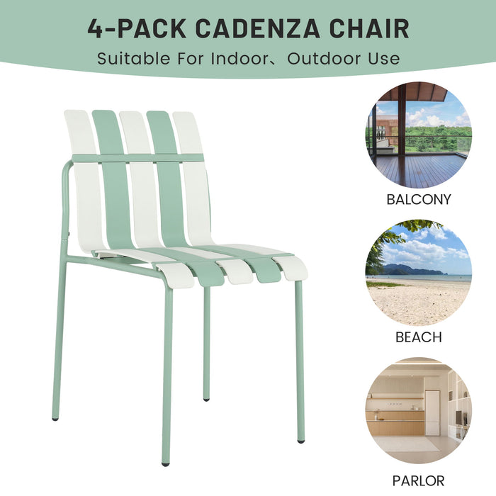 4 Piece Set Of Color Block Designed Single Chairs, Folding Square Table - Haze Green / Khaki / White