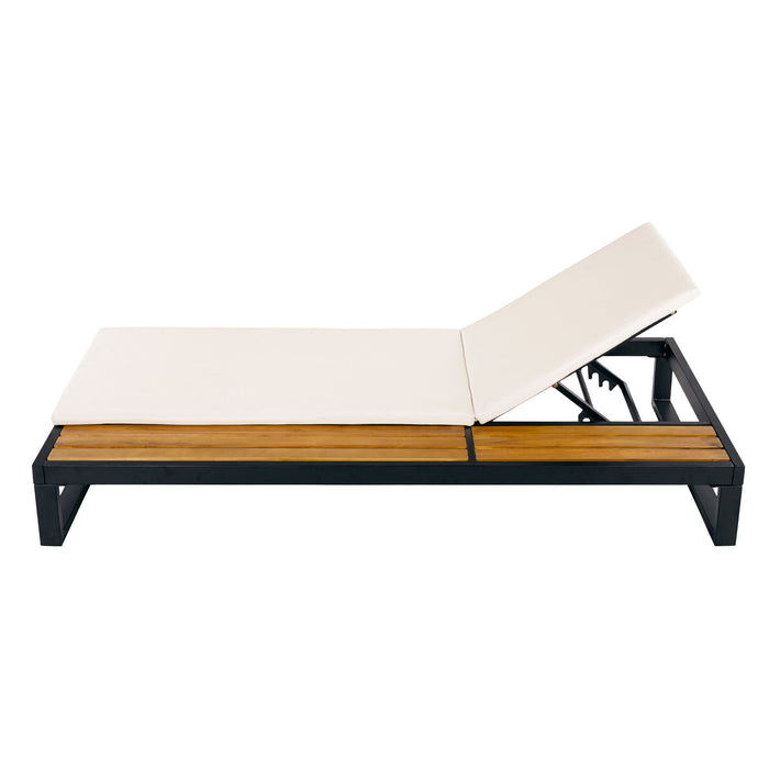 Chaise Lounge Set, 5 Position Adjustable, Flat Side Surface Storage