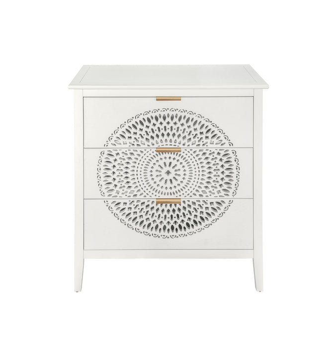 3 Drawer Cabinet With Hollow Carved 3 Drawer Dresser Storage Chest With Metal Handles For Entryway Living Room Bedroom - Beige