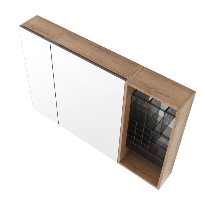 Wall Mounted Bathroom Mirror Cabinet, Adjustable Shelves - Imitative Oak