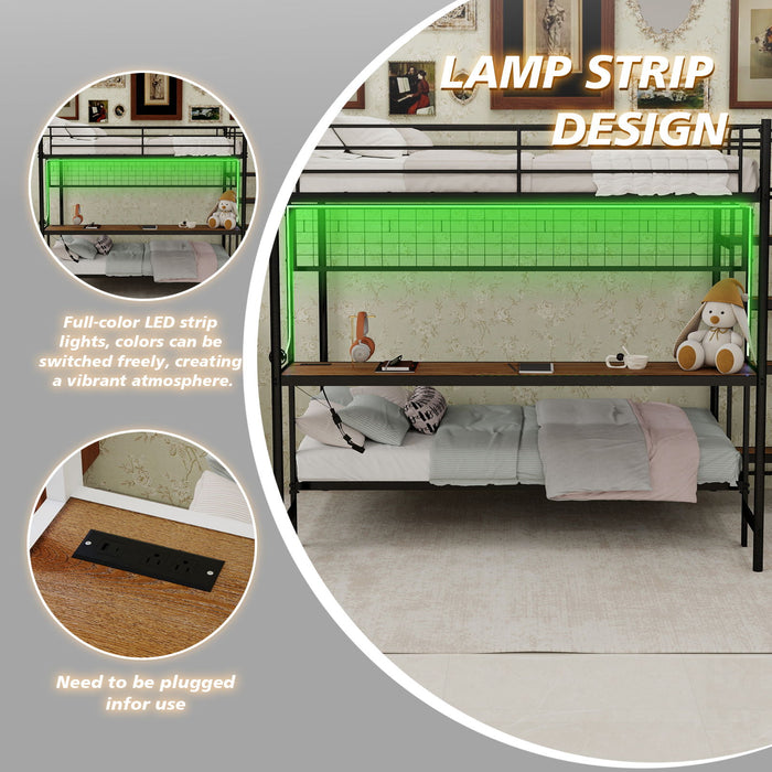 Bunk Bed With Built In Desk And LED Lighting