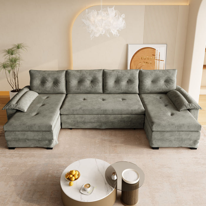 U-Shaped Sleeper Sofa With Pull Out Bed, Removable Armrests & USB Ports For Living Room