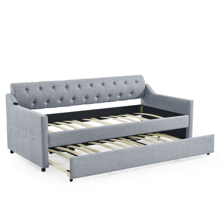 Size Upholstered Daybed With Trundle And USB Charging Armrest