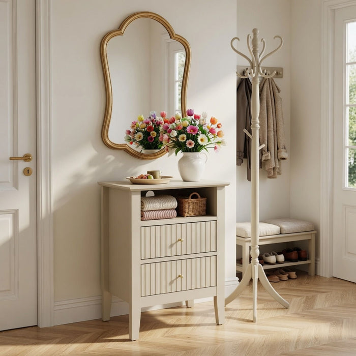 Fluted Nightstand With 2 Drawers