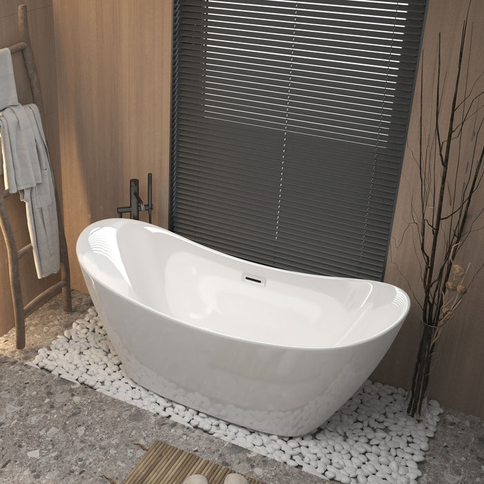 Freestanding Tub With Overflow And Pop Up Drain, Ergonomic Design
