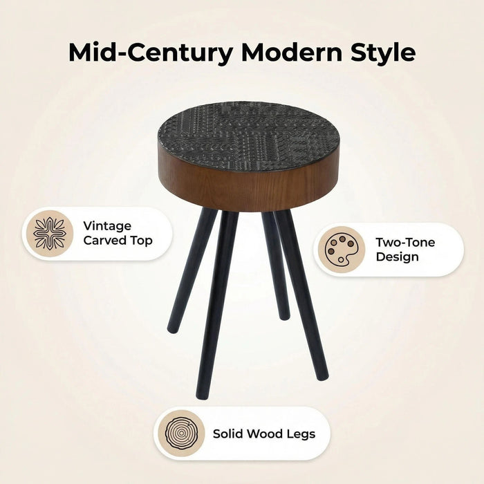 Round Coffee Table With Carved Top For Living Room