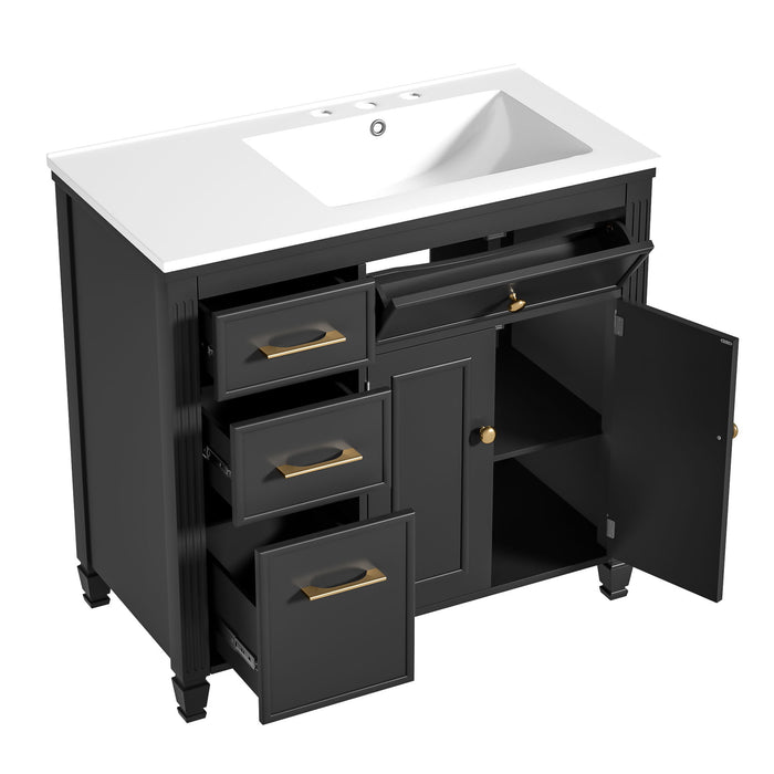 Bathroom Vanity With Sink, 1 Tip Out Drawer, 3 Side Drawers, Adjustable Shelf