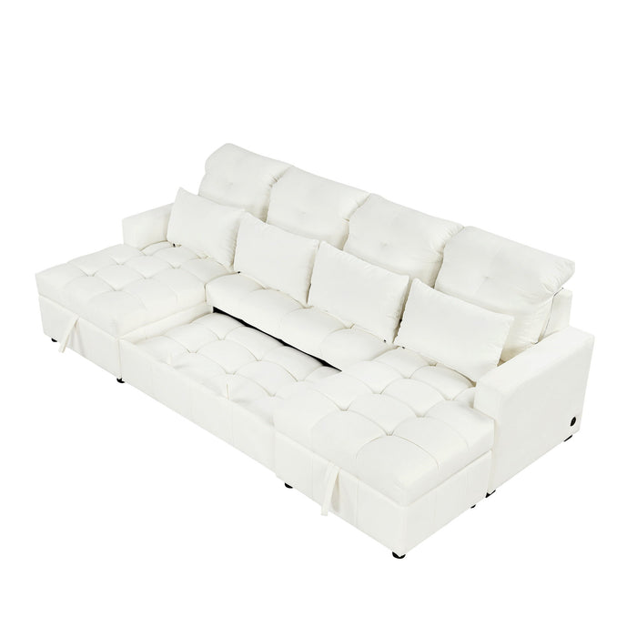 Oversized U-Shaped Versatile Sectional, Pull-Out Sofa Bed With Double Storage Chaise Lounges And 2 USB Ports For Living Room