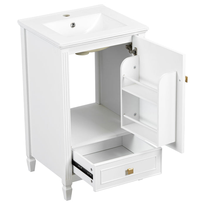 Freestanding Bathroom Vanity With Sink, Soft Closing Door, Drawer Storage - White