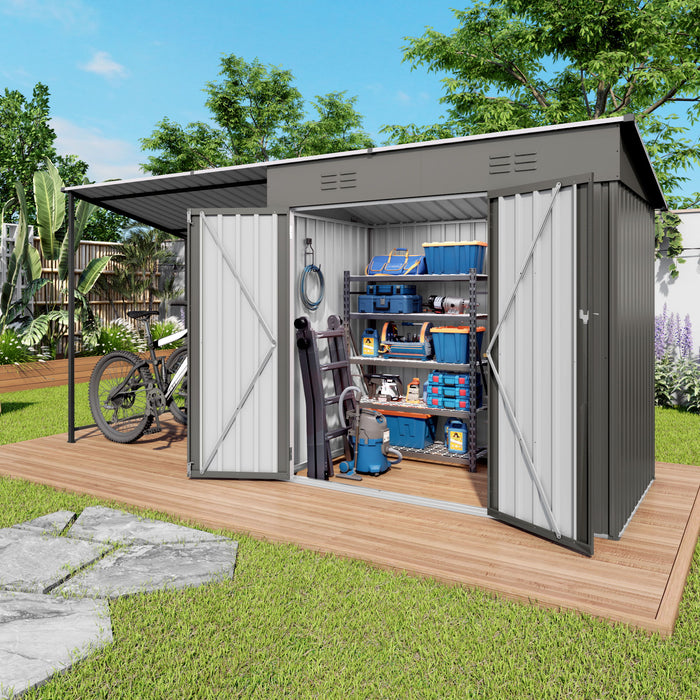 Lean To Shed With Open Sided Pergola, Outdoor Storage Shed & Attached Hardtop Gazebo Combo - Gray