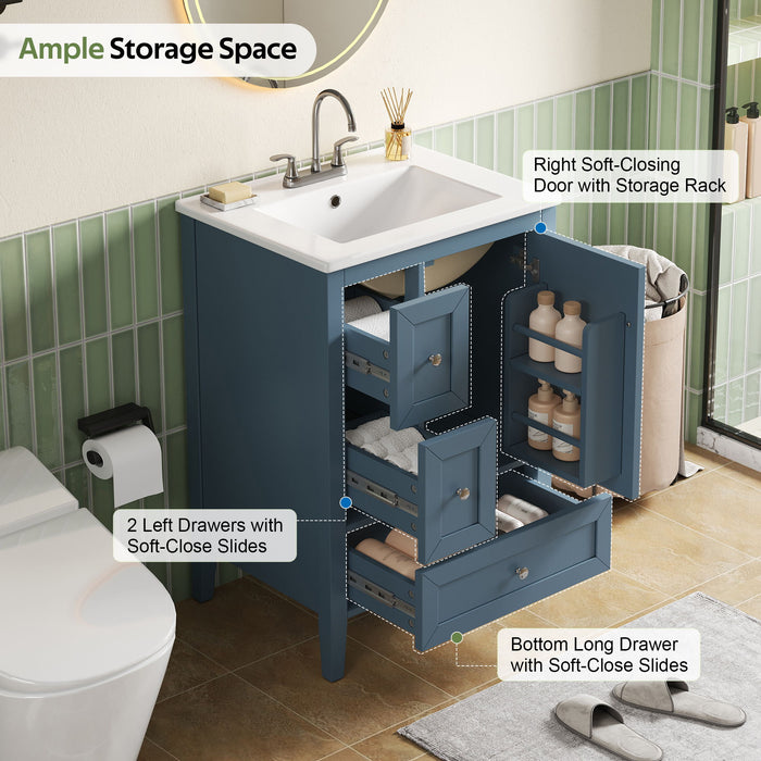 Modern Bathroom Vanity With Sink, Soft Close Drawers & Door, Storage Rack