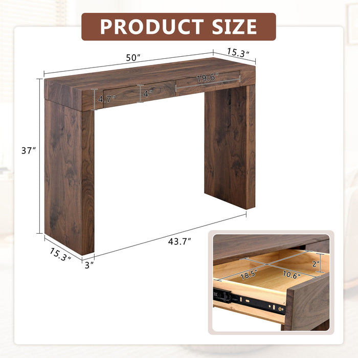 Console Table With Double Drawers - Walnut