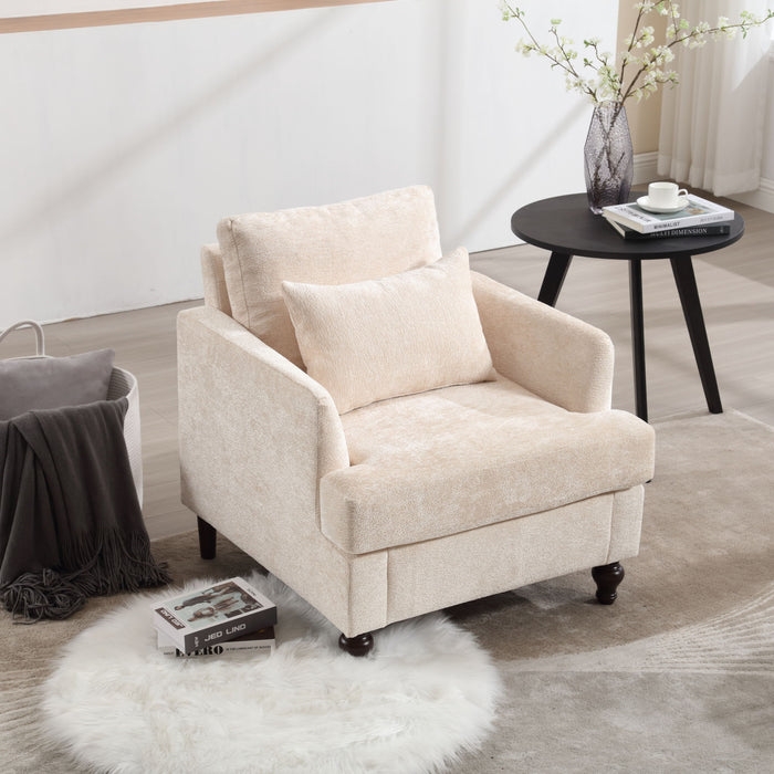 Modern Mid Century Wood Frame Armchair With Tufted Design