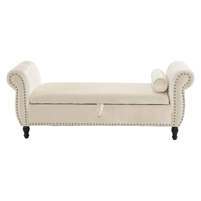 Luxurious Velvet Multifunctional Storage Ottoman Bench With Pillow