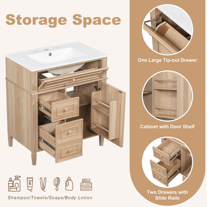 Bathroom Vanity With Sink, Flip Out Drawer, 2 Soft Close Drawers, 1 Soft Close Door - Wood