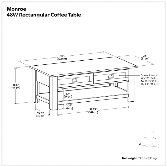 Monroe - Rectangular Coffee Table With Drawers - Brown