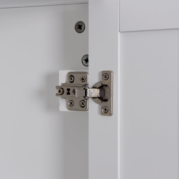 Wooden Bathroom Floor Storage Cabinet With 2 Doors And 6 Shelves - White