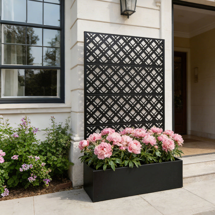 Rhombus Planter Raised Garden Bed With Trellis For Climbing Plants - Black