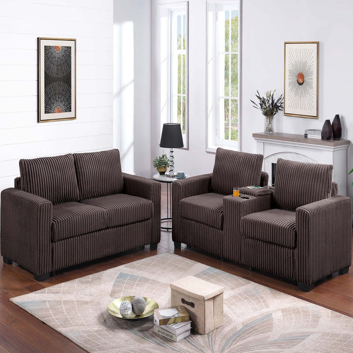 Modern Style 2 Piece Sofa Set With Cup Holders & Charging Port