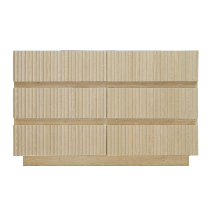 Fluted 6 Drawers Dresser, Double Dresser Chest Of Drawers, Modern Chest Of Drawers With LED, Drawer Organizer For Bedroom, Living Room, Hallway - Natural