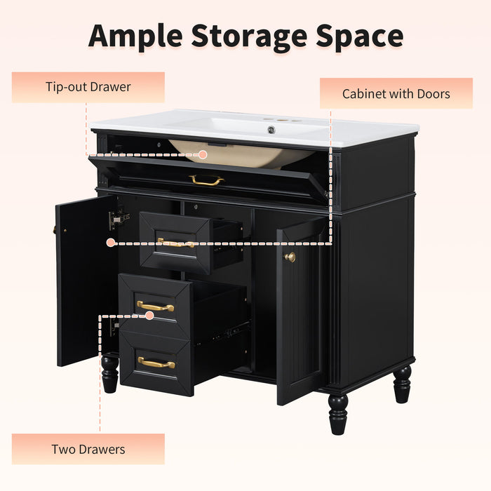 Modern Freestanding Bathroom Vanity With Sink, Cabinet, Soft-Close Drawers, Tip-Out Tray