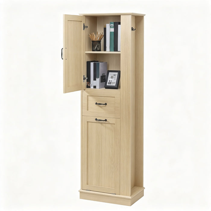 Modern Tall Storage Cabinet With Tilt-Out Compartment, Adjustable Shelves