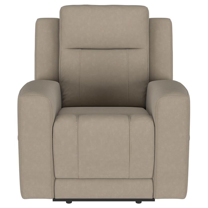 Slater - 3 Piece Upholstered Reclining Sofa Set And Built In Storage - Taupe