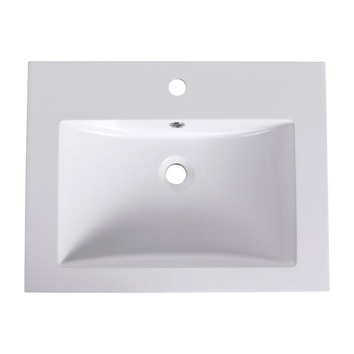 Bathroom Vanity Top With Integrated Sink, Center Basin, 1 Piece Countertop With Pre Drilled Faucet Hole - Glossy White