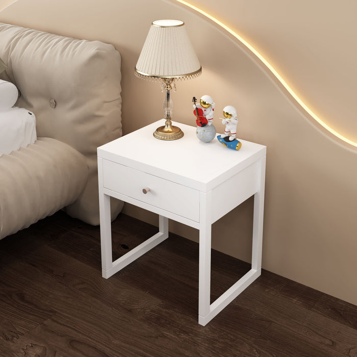 Nightstand With Drawer, Minimalist Bedside Table, Compact End Table For Bedroom - White