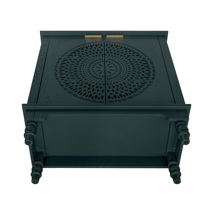 Hollow Carved 2 Door Accent Cabinet With Adjustable Shelf, Sideboard Buffet For Entryway, Living Room Or Bedroom - Blackish Green