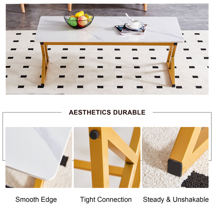 Modern Rock Slab Coffee Table With Metal Legs