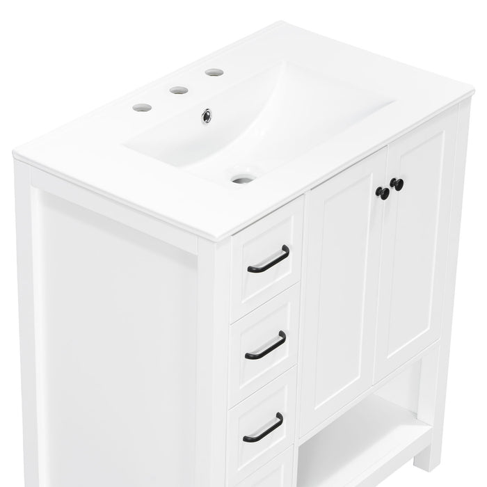 Bathroom Vanity With Sink Top, Bathroom Vanity Cabinet With 2 Doors And 2 Drawers, Open Shelf