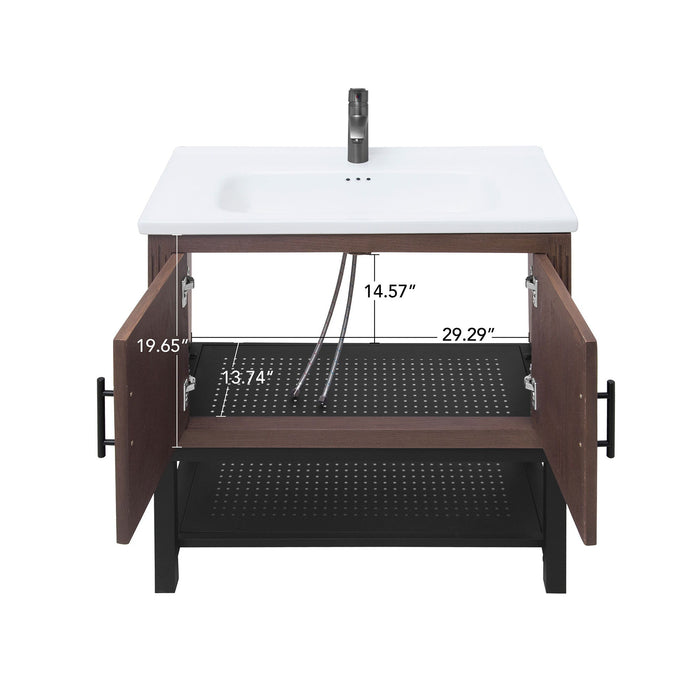 Modern Freestanding Bathroom Vanity With Ceramic Sink, Hot And Cold Faucet, Storage Cabinet & Open Shelf