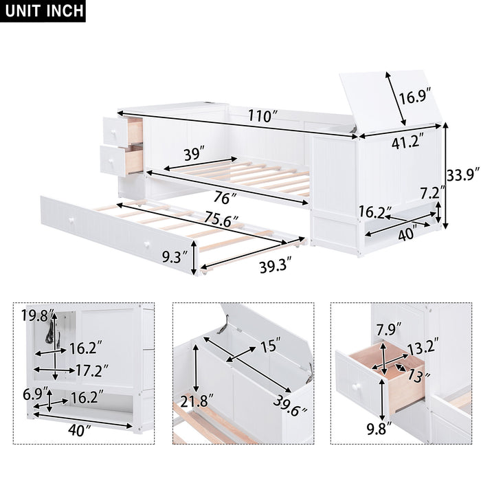 Daybed With Storage Arms, Trundle And Charging Station
