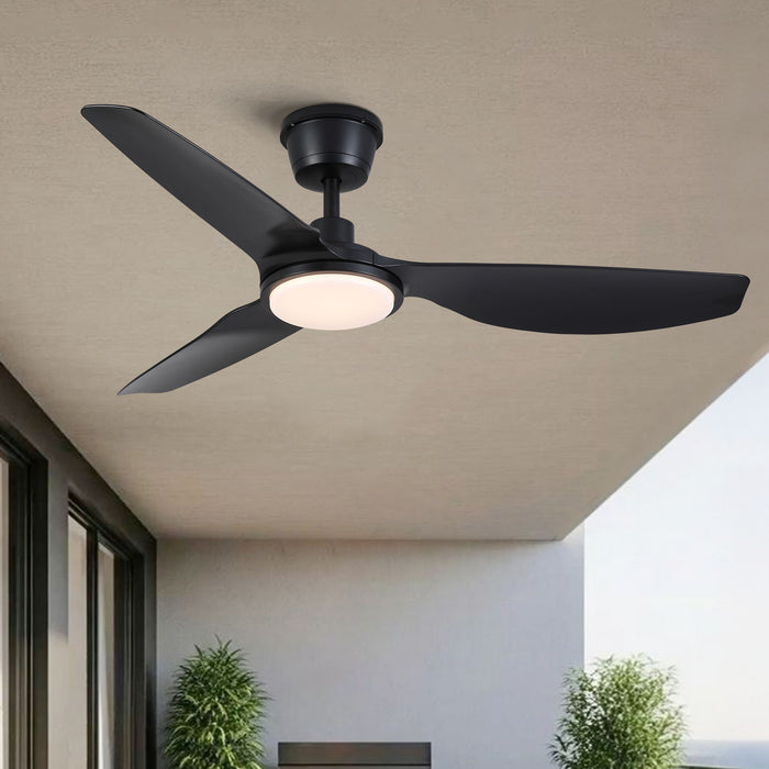 Outdoor Waterproof Ceiling Fan With Light And Quiet DC Motor, Blades For Bedroom - Black