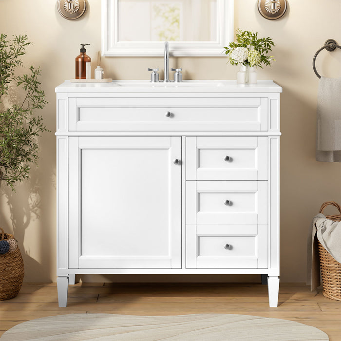 Bathroom Vanity With Top Sink, 2 Drawers, Tip Out Drawer