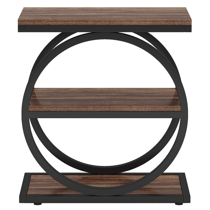 Industrial Narrow End Table With 3 Shelves