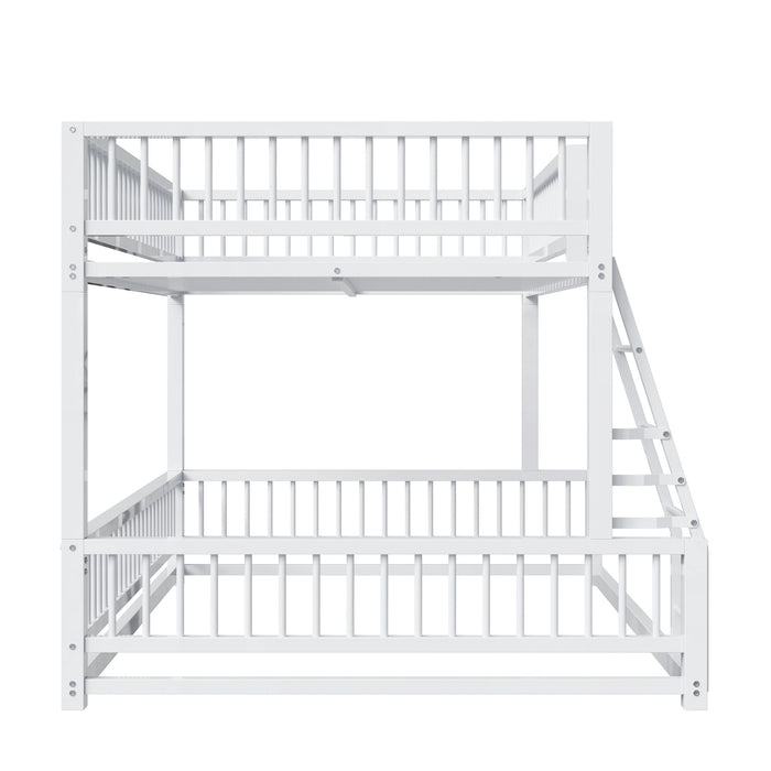 Bunk Bed Frame With Ladder And Safety Guardrails