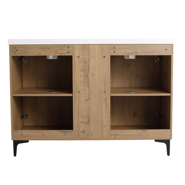 Elegant 48" Freestanding Bathroom Vanity With Double Resin Sink And Storage Rack Soft Close Doors - Imitative Oak